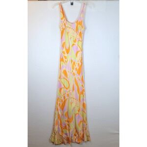 DELFI Womens Donna Abstract Geometric Maxi Tank Dress Size Medium Orange Retro